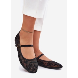 Mesh ballerinas med broderi och svart dekoration 1