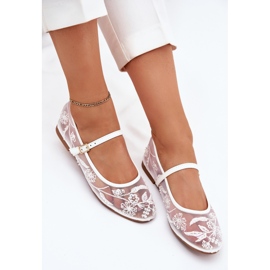 Boto Mesh Ballerinas med broderi och vit dekoration 8