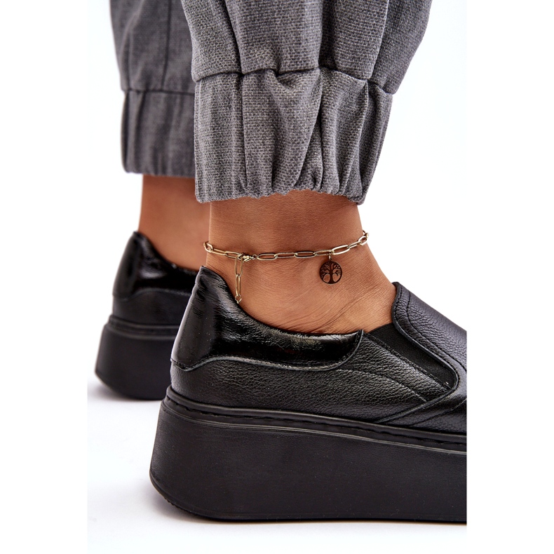 Kvinnors lädersportskor på plattformen svart lemar 3