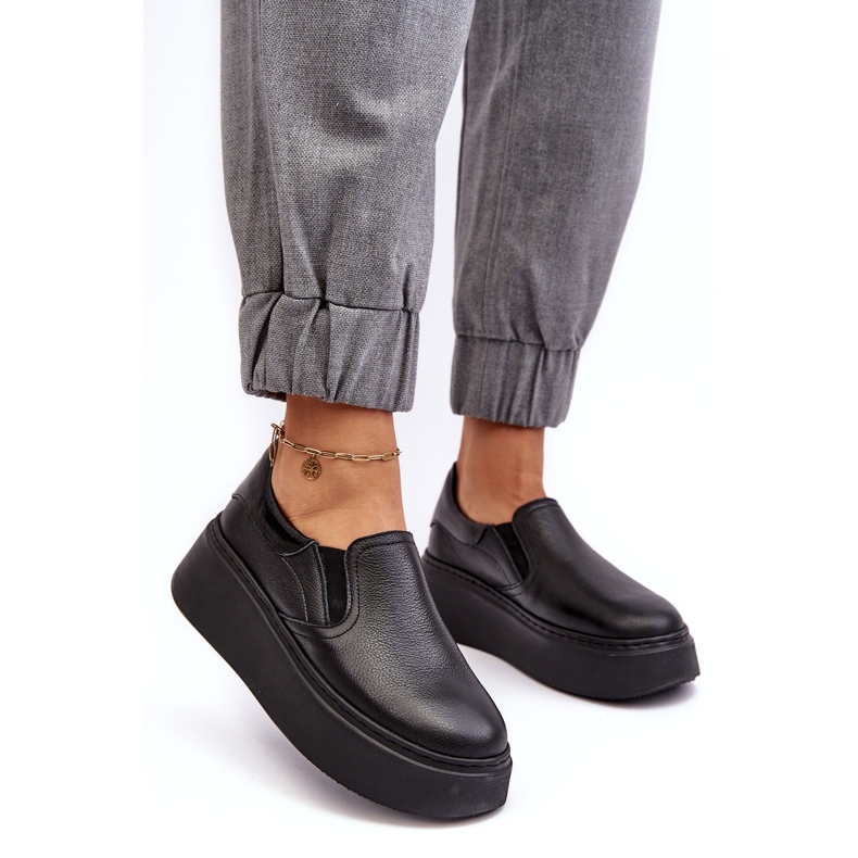 Kvinnors lädersportskor på plattformen svart lemar 1