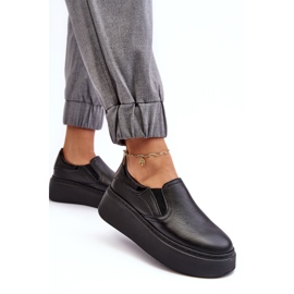 Kvinnors lädersportskor på plattformen svart lemar 2