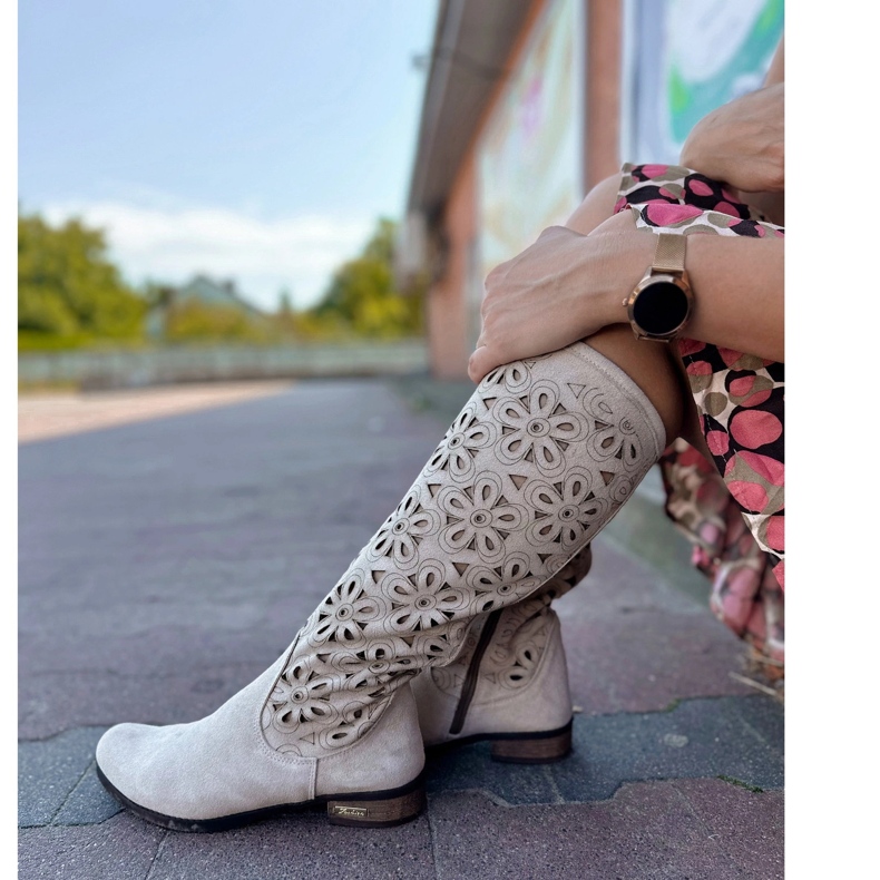 Olivier Kvinnors ljus beige openwork läderstövlar 2