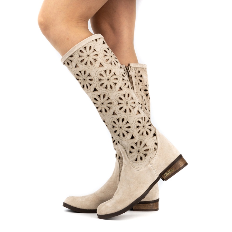 Olivier Kvinnors ljus beige openwork läderstövlar 3