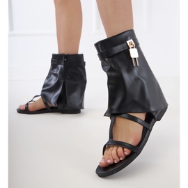 Svarta platta sandaler med övre 2