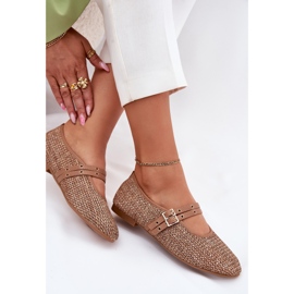 Ballerinas med flät- och kaki -ränder brun 7