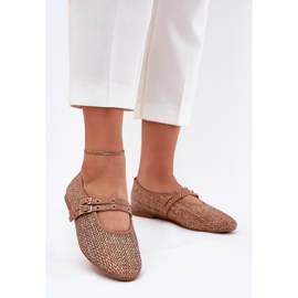 Ballerinas med flät- och kaki -ränder brun 2