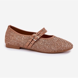 Ballerinas med flät- och kaki -ränder brun 4
