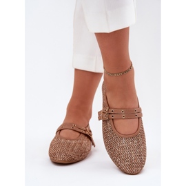 Ballerinas med flät- och kaki -ränder brun 3