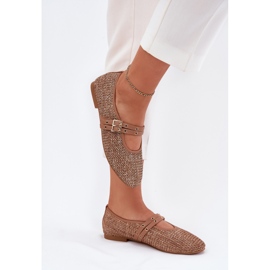 Ballerinas med flät- och kaki -ränder brun 6