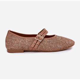 Ballerinas med flät- och kaki -ränder brun 8