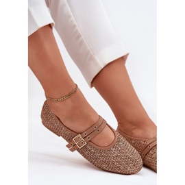 Ballerinas med flät- och kaki -ränder brun 9
