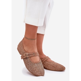 Ballerinas med flät- och kaki -ränder brun 1