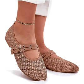 Ballerinas med flät- och kaki -ränder brun 10