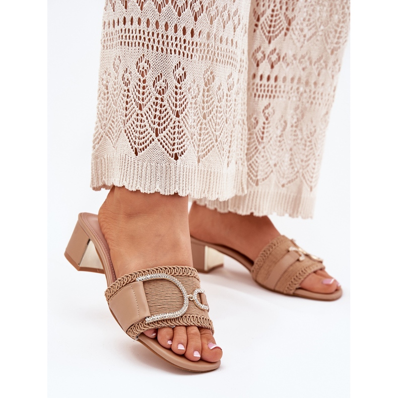 Kvinnors klackar med en dekorativ mörk beige detalj 2