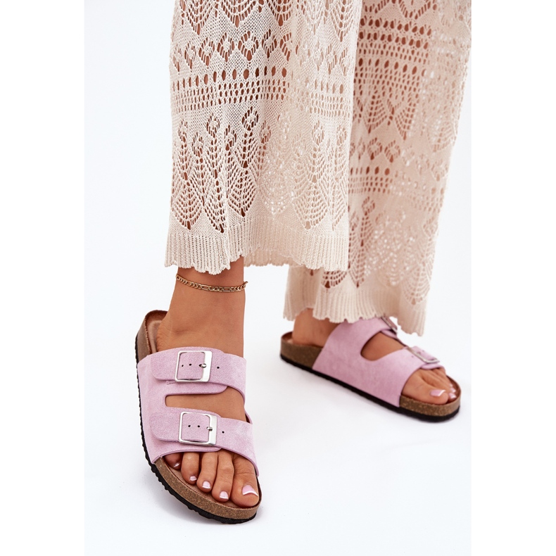 Kvinnors flip flops på korkplattformens lavendelspännen purpur 2