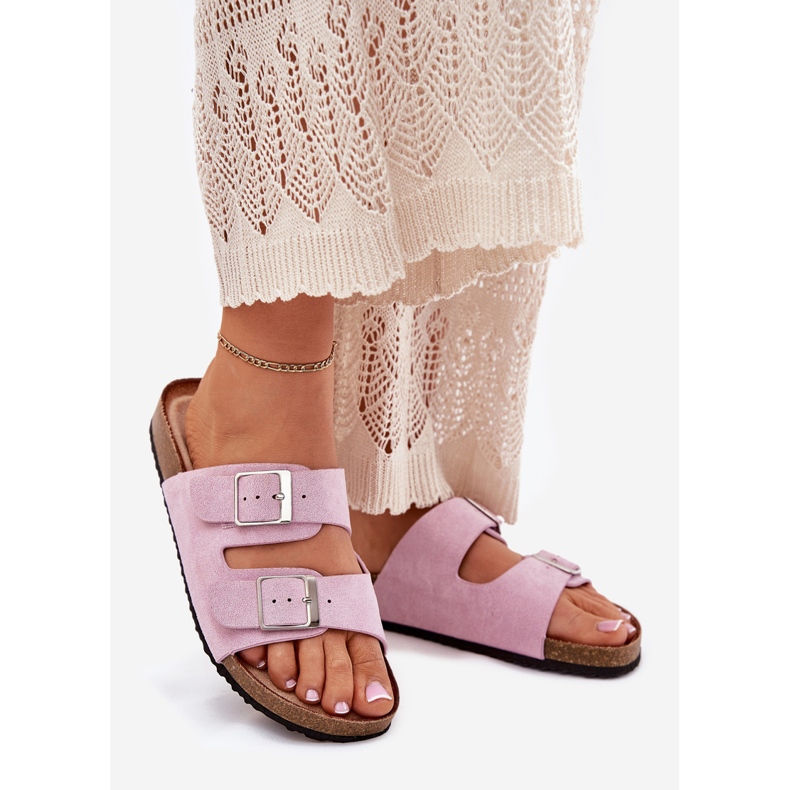 Kvinnors flip flops på korkplattformens lavendelspännen violett 1
