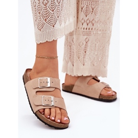 Kvinnors flip flops på korkplattformen beige spännen 2