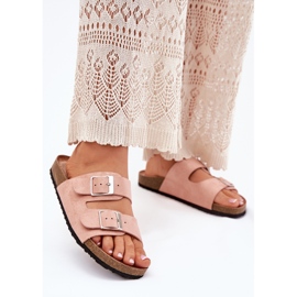 Kvinnors flip flops på korkplattformen rosa spännen 2