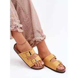 Kvinnors flip flops på korkplattformen, gula klämmor 6