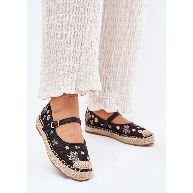 Mesh Espadrilles med broderier på den svarta plattformen 2