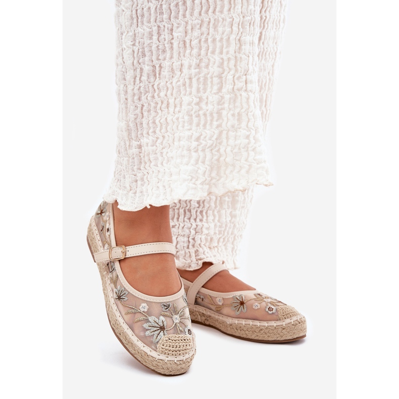 Mesh Espadrilles med broderier på beige -plattformen 1