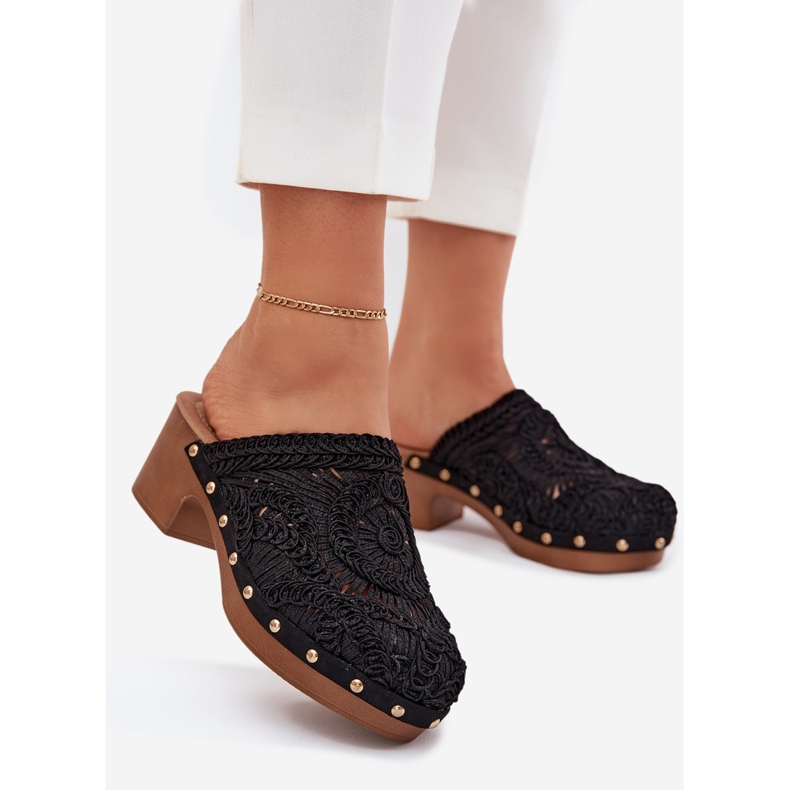 Virka kvinnors höga klackar svarta flip -flops 1