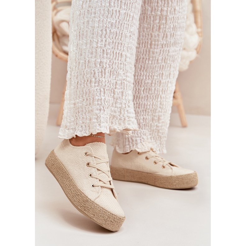 Kvinnors sneakers på plattformen med Braid Beige 2
