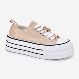 Kvinnors sneakers på plattformen med Golden Pins Beige 4
