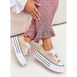 Kvinnors sneakers på plattformen med Golden Pins Beige 5