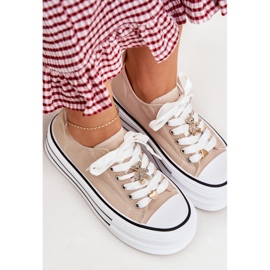 Kvinnors sneakers på plattformen med Golden Pins Beige 6