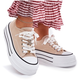 Kvinnors sneakers på plattformen med Golden Pins Beige 8