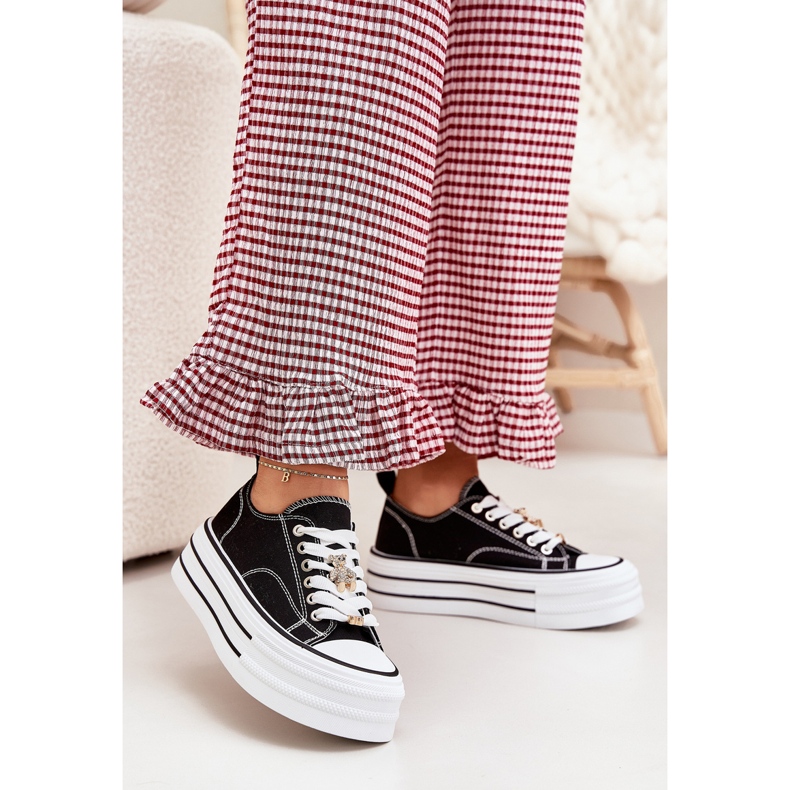 Kvinnors sneakers på plattformen med Golden Pins Black svart 2