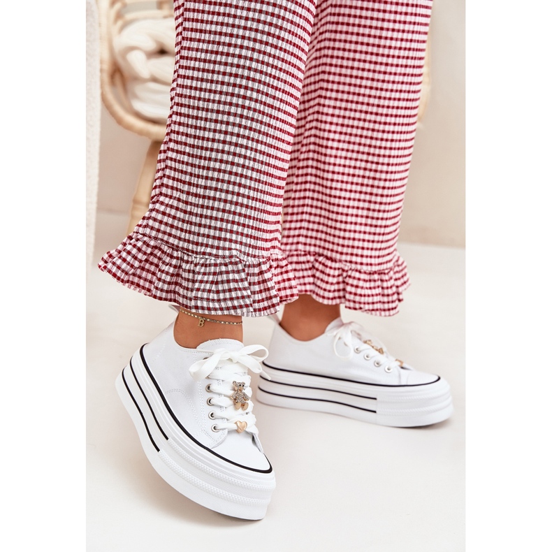 Kvinnors sneakers på plattformen med Golden Pins White vit 2
