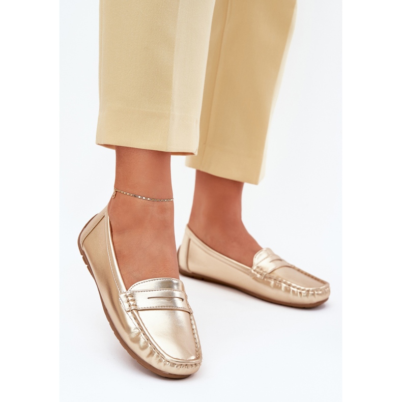 Kvinnors Eco Leather Golden Loafers gyllene 2