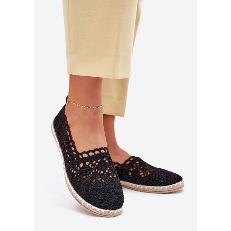 Spets kvinnors spets svarta espadrilles 1