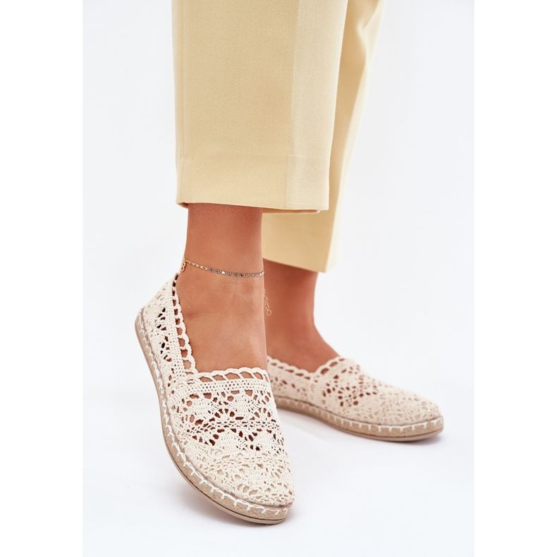 Beige spets spets espadrilles 2
