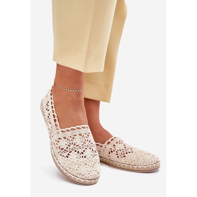 Beige spets spets espadrilles 1