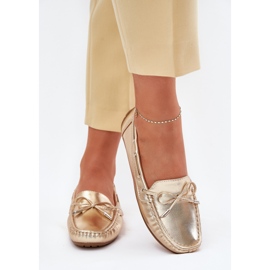 Kvinnors eko läder gyllene loafers med en båge 3