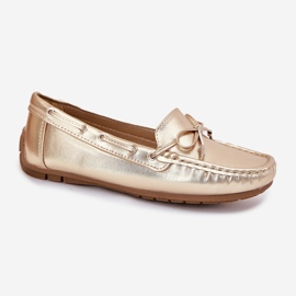 Kvinnors eko läder gyllene loafers med en båge 4