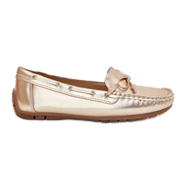 Kvinnors eko läder gyllene loafers med en båge 8