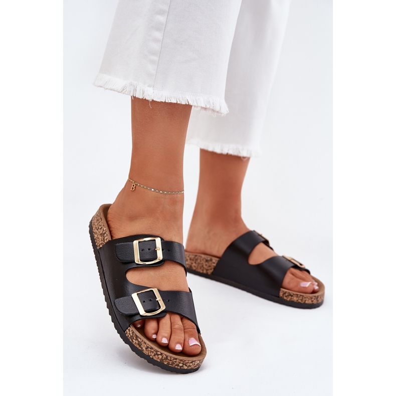 EVento Kvinnors flip flops med Eco Leather Buckles Black svart 2