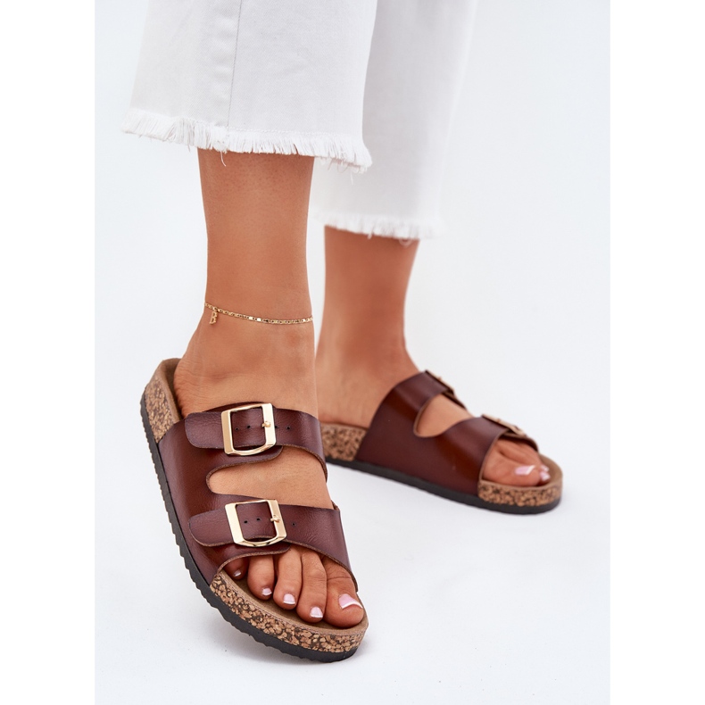 EVento Kvinnors flip flops med Eco Buckles Brown Leather brun 2