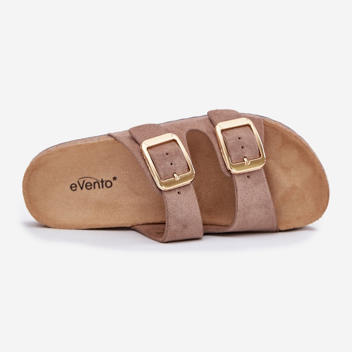 Kvinnors flip flops med eko mocka gyllene klämmor beige 2