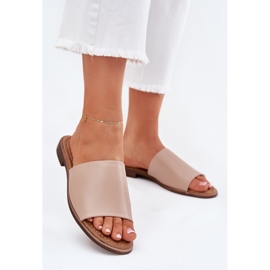 EVento Kvinnors läder platt beige flip flops 2
