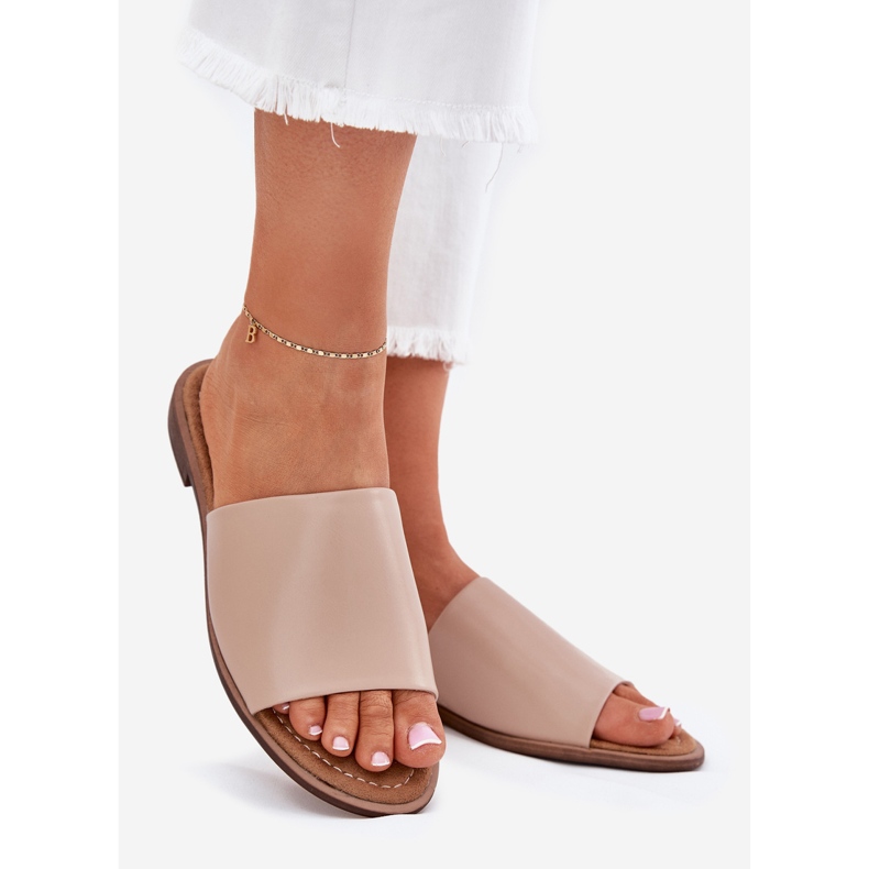 EVento Kvinnors läder platt beige flip flops 1