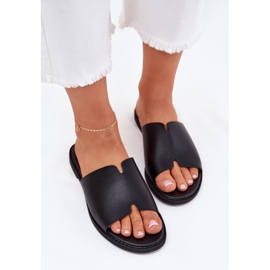 EVento Kvinnors flip flip flops med platt -hane läder svart 6