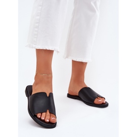 EVento Kvinnors flip flip flops med platt -hane läder svart 3