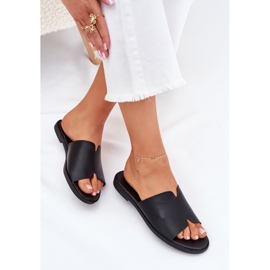 EVento Kvinnors flip flip flops med platt -hane läder svart 10