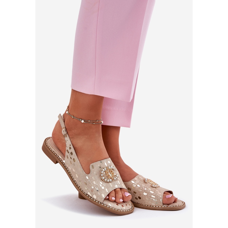 S.Barski Lädersandaler med plattklackad prydnad gyllene 1