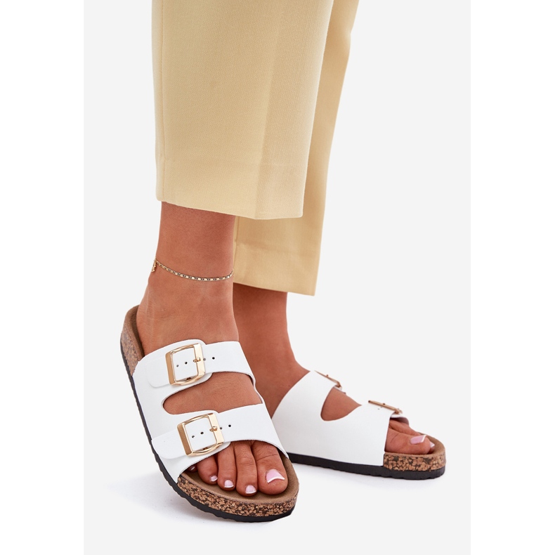 EVento Kvinnors flip flops med eko spännen vitt läder 1